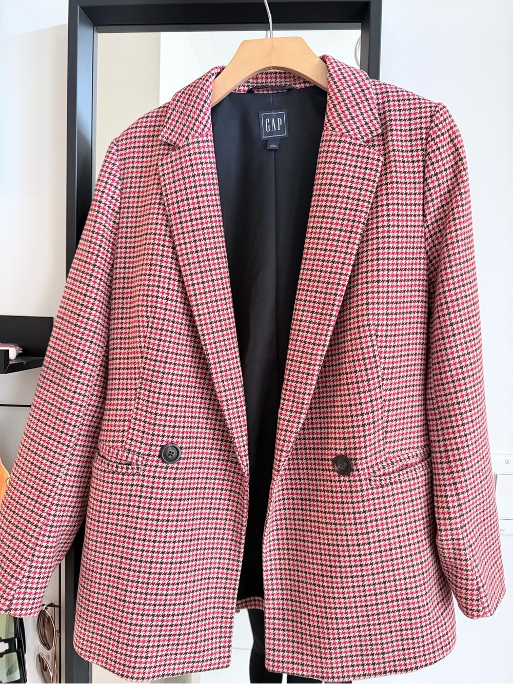 GAP Red Cream Houndstooth Longline Blazer Jacket Size 4